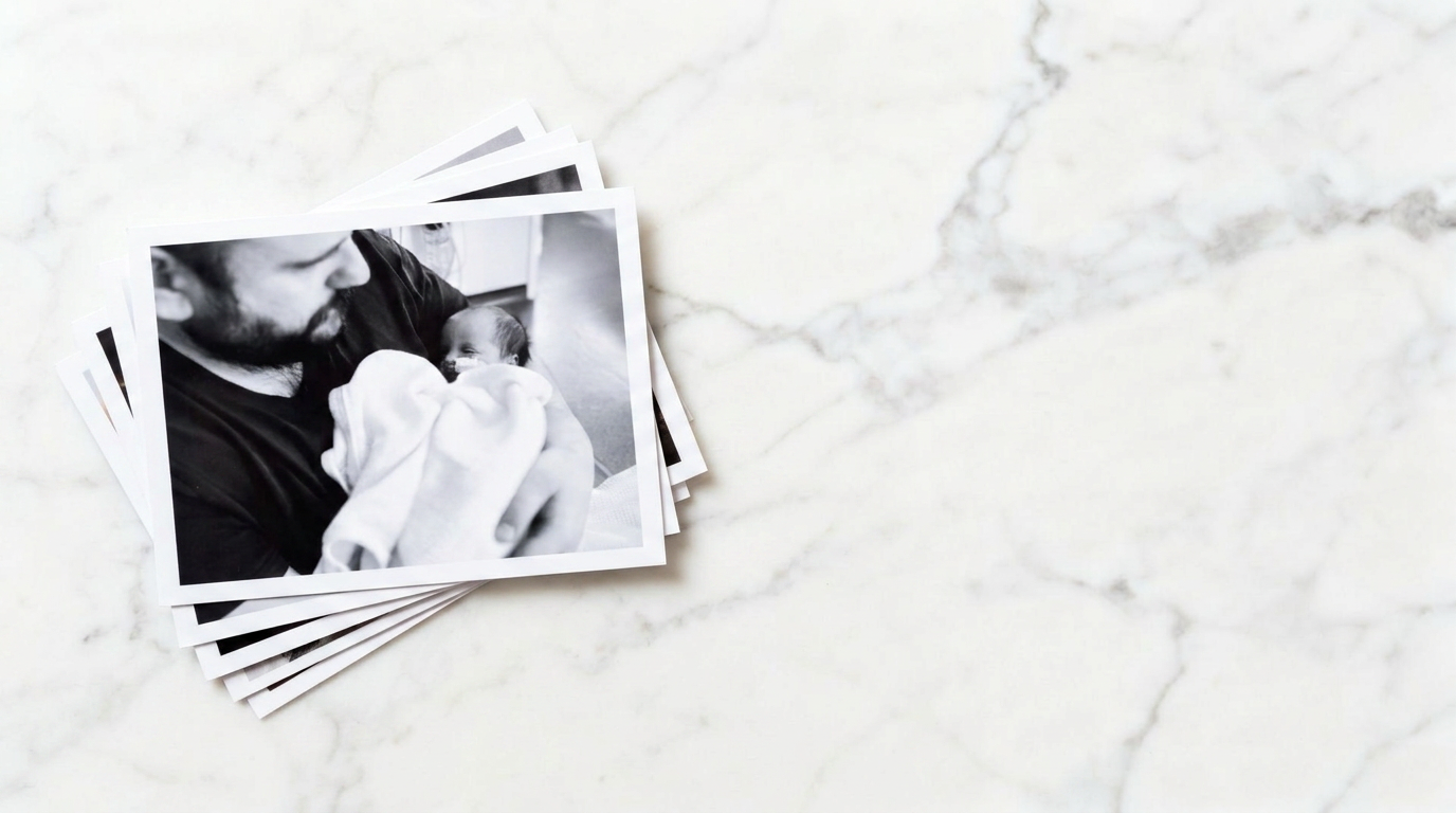 Polaroid of Toby Hoare holding his newborn daughter Daisy, providing the profound emotional motivation to break the vicious cycle and achieve metabolic health.